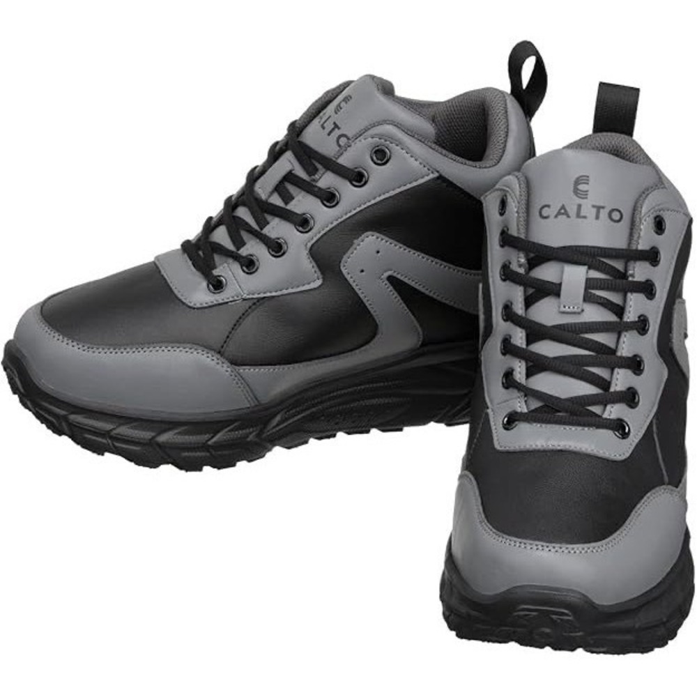 CALTO Mens Black Grey Hiking Style Elevator Boots 4" Taller Sz 11
